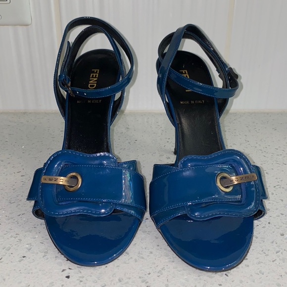 Fendi Shoes - Fendi Designer Vintage Patent Leather Heel Shoes Sandals in Navy